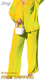 Women's Set Long Sleeve Shirt Tops and Wide Leg Pants Elegant Tracksuit Two Piece Set Sweatsuit Fitness Outfits