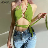 Summer Sexy Hollow Out Backless Bandage Solid Rib Knit Women Tank Top 2021 New Simple Casual Skinny Basic Female