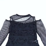 Autumn New Personality Women's Wear Dark Wind Hot Girl Sexy Slim Grid Hole Long-Sleeved Top