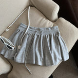 Style 抽抽抽绳 Sports Skirt Women's Summer Model 2025 High-Waisted Wide Leg Trousers With Inner Lining Half