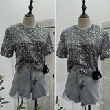 Lidg Short-Sleeved T-Shirt Woman 2025 Spring Dresses Loose Lime Bling Blouse