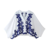 Spring Style Spliced Embroidered Shirt 5107240 Color Embroidered Skirt