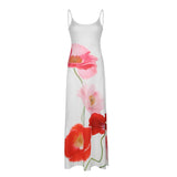 Zingj Holiday Style Features Rose Floral Print Slip Dress U Neck High Waist A Dress