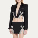 New Studded Bow Suit Jacket Open Half-Skirt