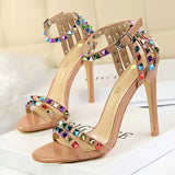 Zingj Roman Style Women's Shoes With Ultra High Heel Open Toe With Hollow Color Rivet