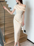 Off Shoulder Evening Party Dresses Women Summer Fashion Slim One Piece Solid Vestidos Korean Graduation Robe