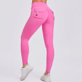 Zingj Butt Overalls Tight Pocket Yoga Pants Female High Waist Elastic Lift Hip Button Speed Dry Running Fitness Pants Women-Outfit