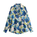 New Silk Satin Printed Loose Casual Shirt
