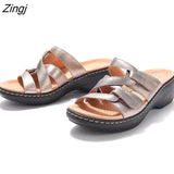 Slippers Open Toe Non-Slip Ladies Slides Fashion Adjustable Casual Wedge Shoes Solid Beach Footwear Women Sewing