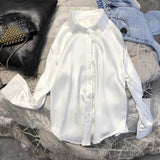 2023 Womens Clothing Silk Shirt Vintage Blouse Women Sheer Top Women Longsleeve Dress Shirt Woman