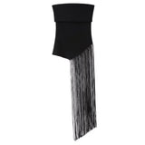 New Spring Tassel Decoration Stretch Body Wipe Chest Knitted Blouse