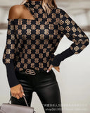 Zingj Spring And Autumn Plaid Knit Stitching Lace Top V Neck Fashion Long