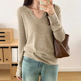 V-Neck Long-Sleeved Bottomed Shirt A Soft Waxy Loose Casual Blouse Is Worn In The New Autumn