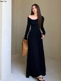 Casual Long Sleeve Maxi Bodycon Dress for Women Elegant Fashion Chic Evening Prom White Robe Female Spring Clothes