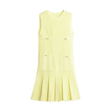 Women's Clothing 2025 Summer New College Wind Age Reduction Wide Fold Knitted Mini Dress
