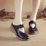 Zingj Muffin Heel Flat-Soled Women's Slippers Cave Style Leather Hollowed-Out Sticky Mother Shoes Flat Soles Raised Soft