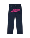 Letter Printed Jeans Men's High Street Fashion Brand Loose Straight Tube Casual