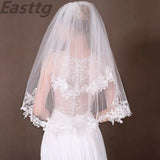 white/ivory Two Layers Elbow Length Veil Applique Lace Soft Tulle wedding veil bridal veils with comb Wedding