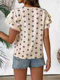 New Jacket Round-Neck Chiffon Women Fashion Trend Printing Short-Sleeved Top