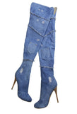 Station Cowboy Splicing Boots, Summer Boots, Fish Mouth, High Heel, Thin, Simple Lady's