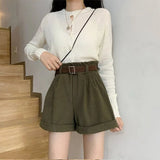 Shorts Women Retro High Waist Casual Wide Leg Fashion Solid All-match Ladies Ulzzang Simple Loose Streetwear