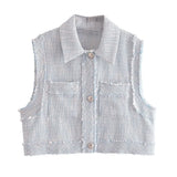 New Rough Lapel Short Textured Pocket Vest