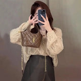 Zingj Women's Wear 2024 New Fashion Summer Autumn Long-Sleeved Knit Hollow-Out Smock Thin Sweater Foreign Style Top Bottom Shirt-Outfit