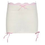 Girl Style Belt Collision Color Small Bow Knot Woolen Skirt 2023 Spring / Summer New Sexy Buttocks