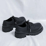 Zingj Men's Casual Platform Versatile Black Leather Shoes Heighten Derby Shoes Frosted Black