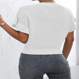 Zingj New Twisted Rope Flounce Short Sleeve Round Collar Knit Sweater Women Top-Outfit