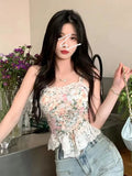 Floral Sexy Dress Women Summer Print Party Mini Dresses Casual Lace Holiday Korean Fashion Beach Strap Chiffon Dress