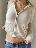 Hooded Crop Knit Cardigan-Outfit