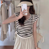 Silk V-Collar Vest Women Draw Rope Waist Design Sense Minority Summer 2024 New Chic Sweater