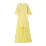Women's Explosive Temperament Fashion Chiffon Splicing Under The Balance Of Short Sleeves Round Neck Short Sleeve