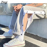 Women Patchwork Wide Leg Trousers Simple All-match Baggy Bf Basic Cool Drawstring Chic Streetwear High Waist Couple