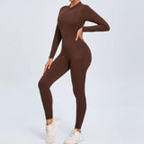 Zingj Zipper Long Sleeve Nude Yoga Jumpsuit Women Wear Fitness Sports Pants Tights-Outfit