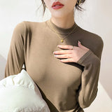 Standing Collar Modal Long-Sleeved Bottomed Shirt Women's Autumn And Winter New Pure Color Simple Half-High Collar
