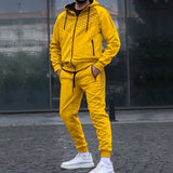 Drawstring Hooded Sweatshirt Top + Long Pant Tracksuit Men's Long Sleeve Print Suits Autumn Winter Men Two Piece