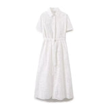 New Fashion Lapel Short-Sleeved Pure White Embroidered Shirt Dress 2614271