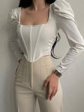 Summer New Women's Tops Retro Square Collar Pure Desire Long-sleeved Sexy Puff Sleeves Fishbone Corset Short