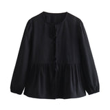 New Bow Knot Lock Color Loose Casual Shirt