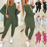Zingj Women's Solid Color Vest Elastic Waist Long Trousers Suit (3 Pieces) ODS4317
