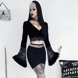 Long-Sleeved Bottomed Shirt Sexy Perspective Navel T-Shirt Ins Lace Flared Sleeve Slimming
