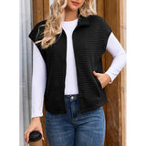 And Autumn Explosion Women's Collar Zipper Vest Waffge Pocket Sweatshirt Sleeveless Coat