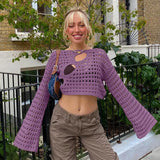 Neck Summer Girl Fashion Sexy Irregular Ripped Hollow-out Knitted