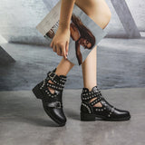 Zingj Designed For Fashionable Round Head Fashion Metal Rivet Belt Buckle Martin Boots Women's