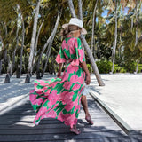 New Summer Print Dress INS Leisure Vacation Loose Medium-Sleeved Beach
