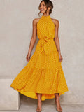 Long Dress Polka Dot Casual Dresses Black Sexy Halter Strapless New 2022 Yellow Sundress Vacation Clothes For