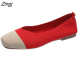 NEW Women Slip On Flat Loafers Patchwork Square Toe Shallow Ballet Flats Shoes knitting Casual Flat Shoes Ballerina