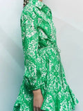 Mini Dress Women 2022 Summer Long Sleeve Elegant Pleated Beach Vestido With Sashes Floral Print Sexy Boho Dresses
